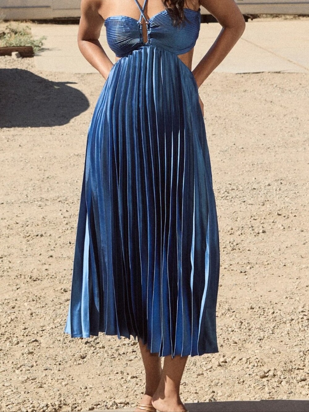 Lulus Aerin Pleated Metallic U-Bar Open Back Dress Royal Blue XL
